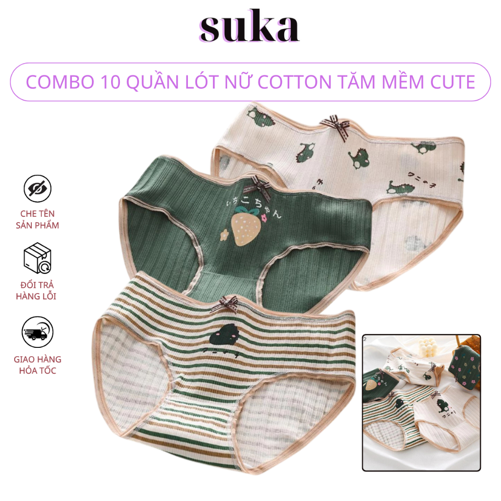 Sét 10 Quần Lót Nữ Cotton tăm mềm cute , co giãn 4 chiều viền ren hàng cao cấp 051