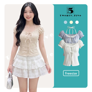Áo Kiểu Nữ Twentyfive Phối Lớp Giả 2 Dây Hoa Nhí, Thắt Nơ Ngực, Tay Bồng Tôn Dáng 7230