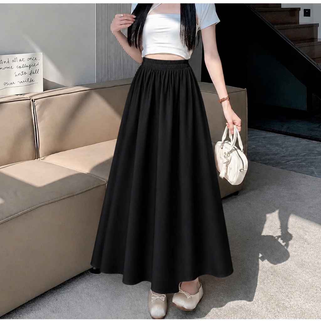 Chân Váy Chữ A Nữ Lưng Thun Bigsize Nữ Dáng Suông Chất Vải Lụa Mềm Mịn Ít Nhăn Phù Hợp Quanh Năm CV15