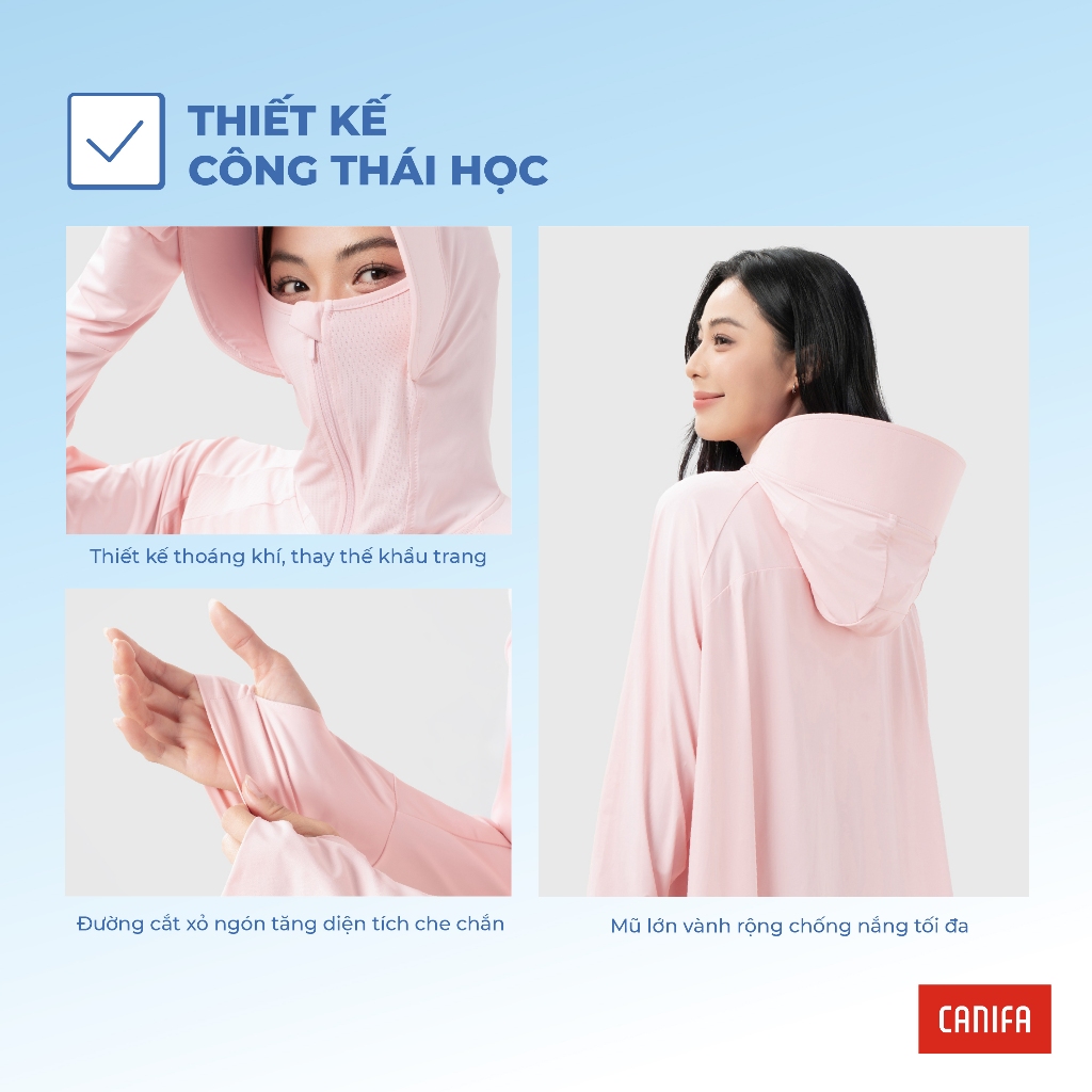 Áo chống nắng nữ CANIFA dáng cánh dơi vải mát lạnh thoáng khí mũ rộng vành cổ cao che kín 6OT26S003
