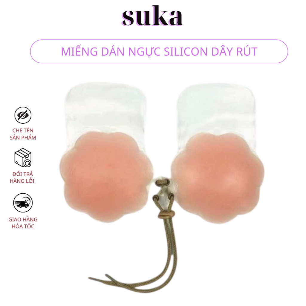 Miếng dán ngực ti silicon nâng ngực, áo ngực dán chống chảy xệ dây rút sử dụng nhiều lần 0133