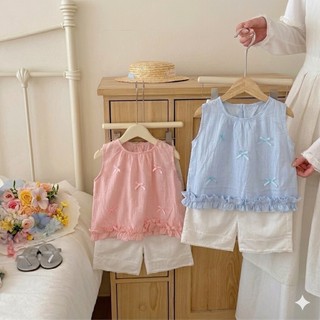 Set Bộ Áo Sát Nách Quần Ổng Rộng Bé Gái Đũi Xước Size 8-18 kg Cho Bé Gái Xinh Xắn