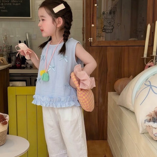 Set Bộ Áo Sát Nách Quần Ổng Rộng Bé Gái Đũi Xước Size 8-18 kg Cho Bé Gái Xinh Xắn