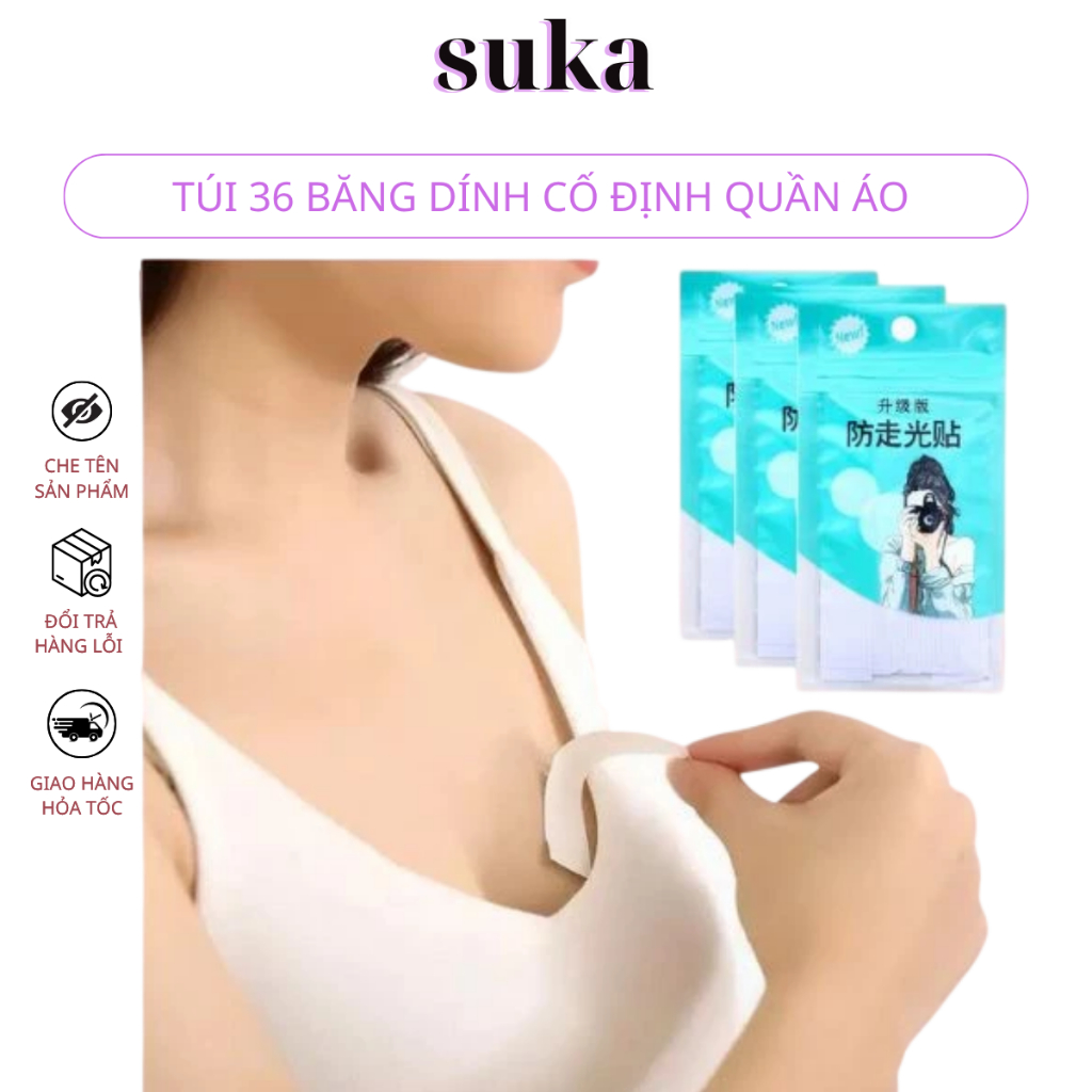 Túi 36 Băng Dính Cố Định Quần Áo - Miếng Dán 2 Mặt Trong Suốt Chống Lộ Áo Váy 0137