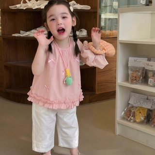Set Bộ Áo Sát Nách Quần Ổng Rộng Bé Gái Đũi Xước Size 8-18 kg Cho Bé Gái Xinh Xắn