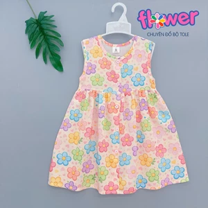 Váy tole lanh bé gái, sát nách nút hoa, form chữ A, 1 nút cài trước xinh xắn đáng yêu 10-42kg - Đồ bộ tole Flower