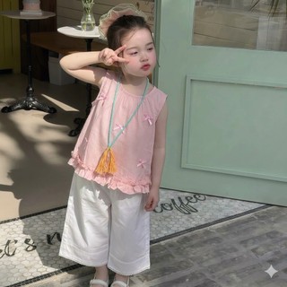 Set Bộ Áo Sát Nách Quần Ổng Rộng Bé Gái Đũi Xước Size 8-18 kg Cho Bé Gái Xinh Xắn
