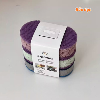Combo 3 Miếng Bọt Biển Rửa Chén Cao Cấp, Bọt Biển 2 Mặt Cọ Rửa Nồi Chả, Miếng Rửa Bát Đĩa Chống Dính