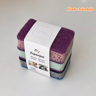 Combo 3 Miếng Bọt Biển Rửa Chén Cao Cấp, Bọt Biển 2 Mặt Cọ Rửa Nồi Chả, Miếng Rửa Bát Đĩa Chống Dính