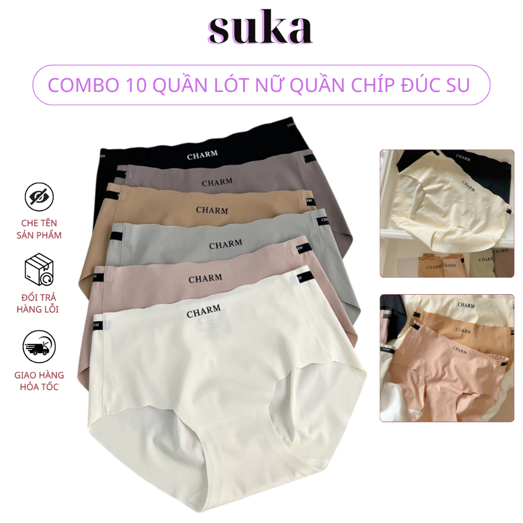Sét 10 Quần Lót Nữ Quần Chíp Đúc Su Thun Lạnh Cạp Viền Sóng CHARM Cao Cấp Không Lộ Viền 200
