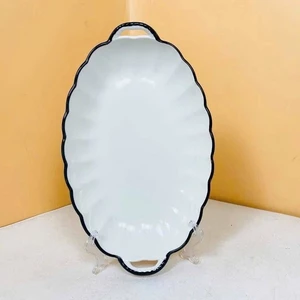 Đĩa Hấp Cá Hình Bầu Dục Sâu Lòng Kích Thước 30*18 CM 2 Quai Viền Đen Siêu Đẹp