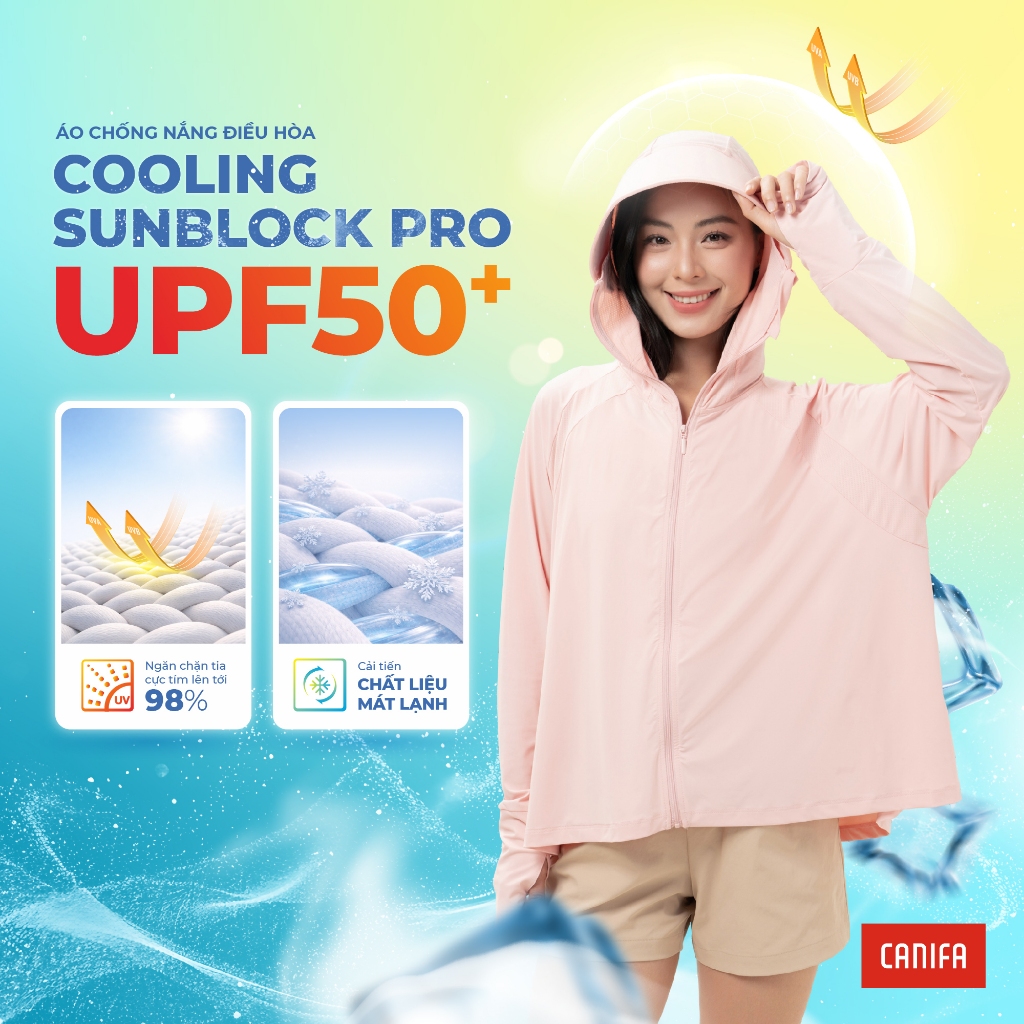 Áo chống nắng nữ CANIFA dáng cánh dơi vải mát lạnh thoáng khí mũ rộng vành cổ cao che kín 6OT26S003