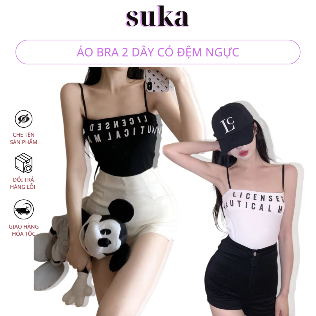 Áo bra 2 dây có đệm ngực, áo ống dáng croptop chất liệu gân thun co giãn 307