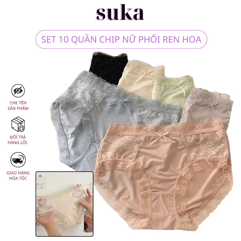 Set 10 quần lót nữ không viền, ren mềm mịn – mặc êm cả ngày 332