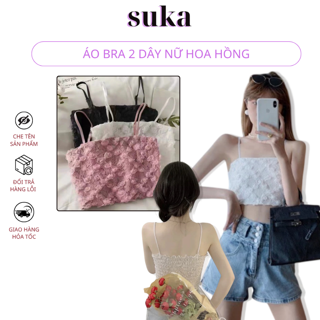 Áo bra 2 dây nữ hoa hồng , Áo ngực kèm mút mỏng xinh xăn 369