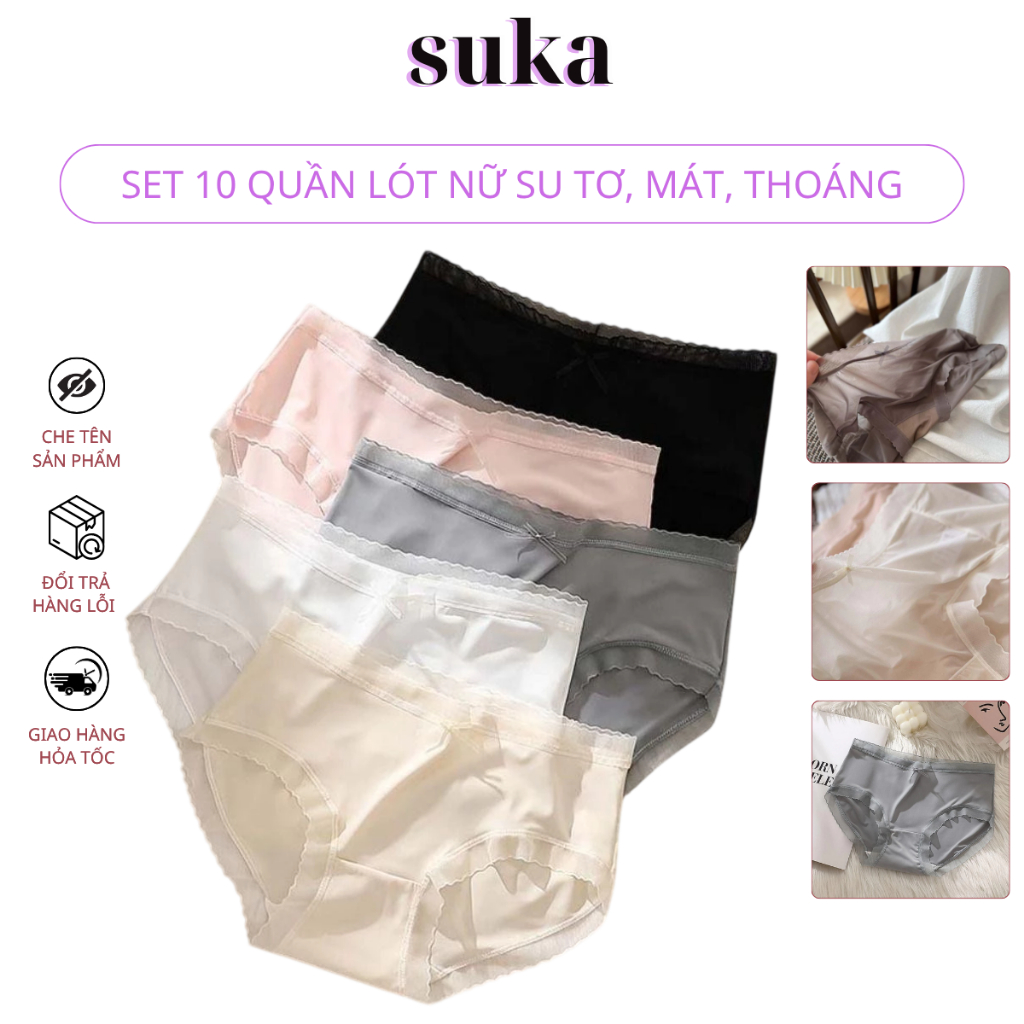 Combo 10 Quần lót nữ su tơ, có pha viền ren mềm , mướt, mặc nhẹ, mát, thoáng 408
