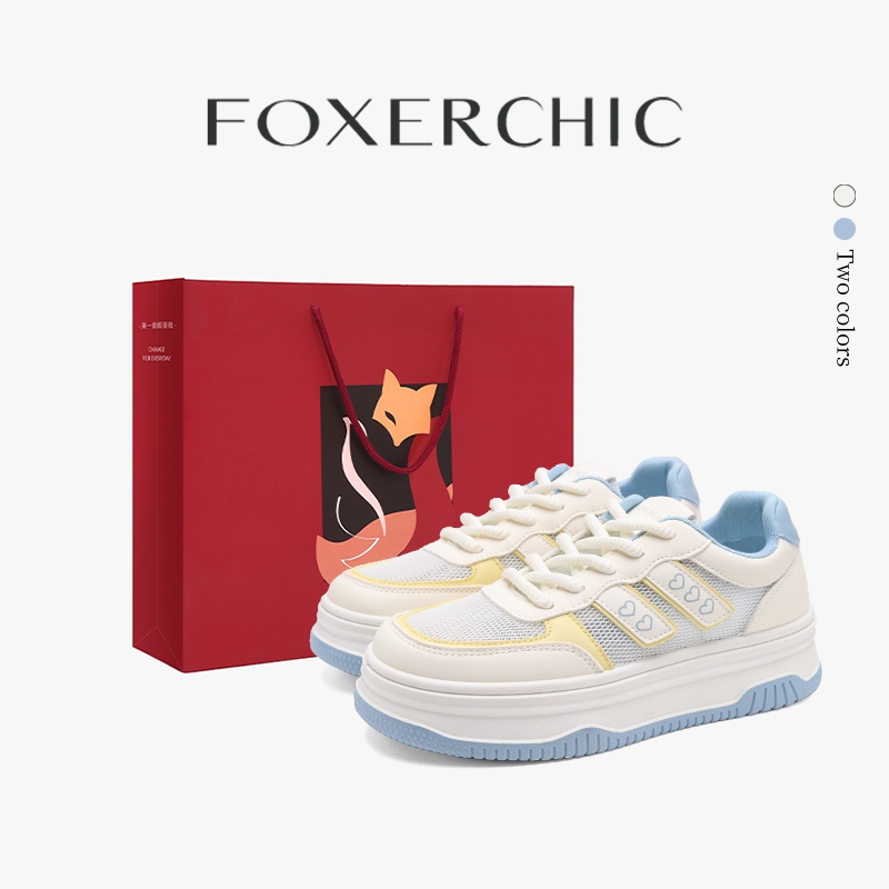FOXERCHIC Giày Thể Thao Nữ Vật Liệu Mặt Lưới Thông Khí Chỉ Nặng 400g Nền Dày Tăng 5 cm