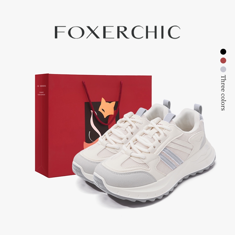 FOXERCHIC Giày Thể Thao Nữ Giày Thể Thao Màu Trắng Chống Mùi Đế Mềm Tăng Chiều Cao 5cm Sneakers