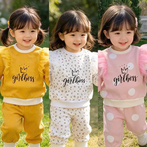 Bộ Nỉ Bông Bé Gái Giữ Ấm Mùa Đông Mềm Mịn Phối Cánh Tiên Dễ Thương 510A 1-6 Tuổi (10-25kg)