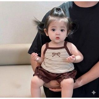 [6-16kg] Set Bộ Quần Áo Hai Dây Kẻ Ngang Mùa Hè 2026 Cho Bé Gái Chất Liệu Cotton Co Dãn 4 Chiều