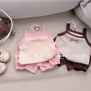 [6-16kg] Set Bộ Quần Áo Hai Dây Kẻ Ngang Mùa Hè 2026 Cho Bé Gái Chất Liệu Cotton Co Dãn 4 Chiều