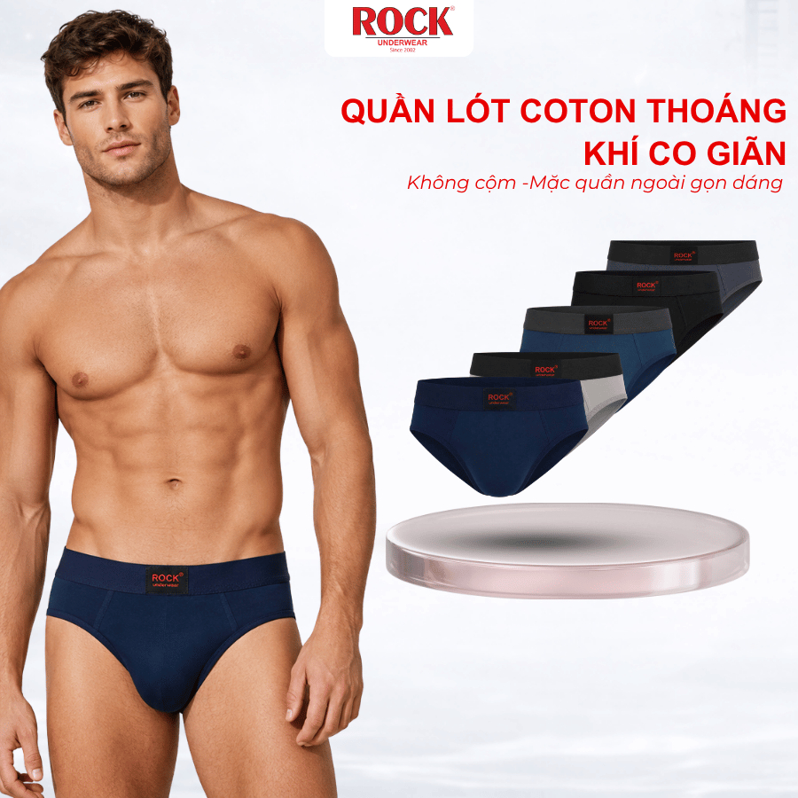 Combo 5 Quần Lót Nam ROCK QA 7513 Trơn Cao Cấp Co Giãn, Quần Sịp Nam Chất Liệu Mềm Mịn, Thoáng Khí