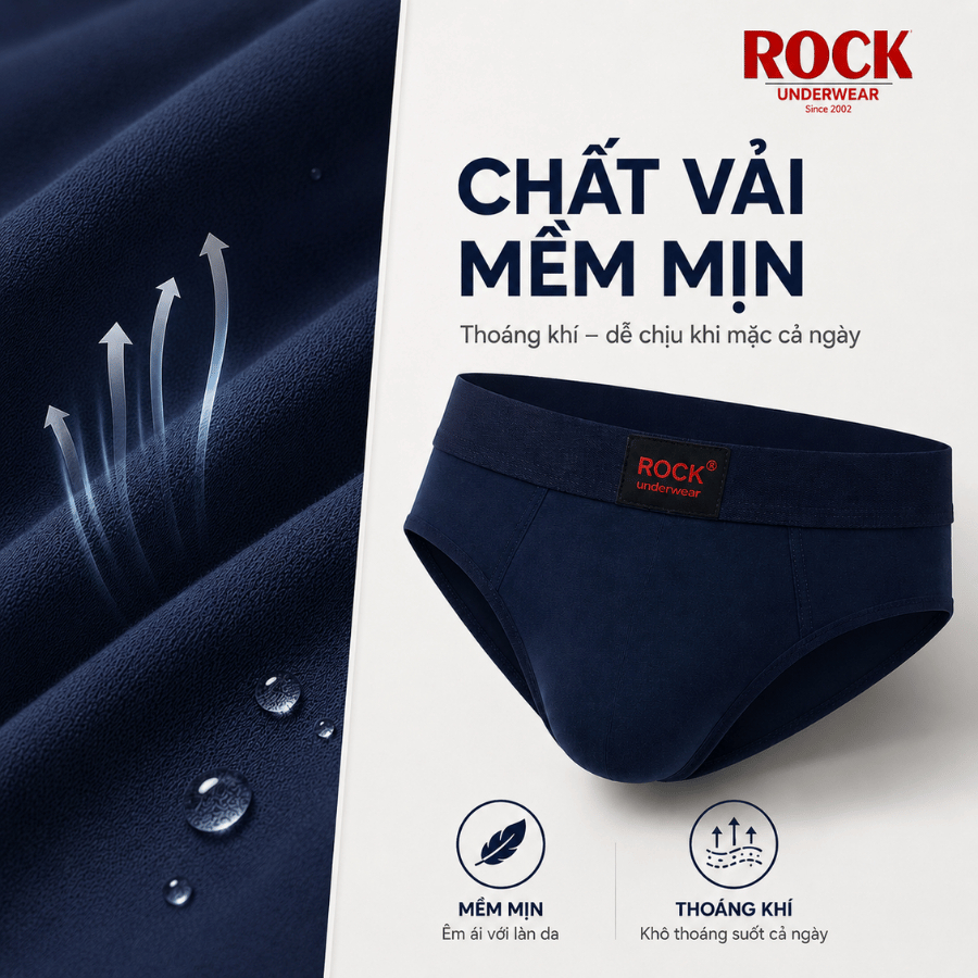 Combo 5 Quần Lót Nam ROCK QA 7513 Trơn Cao Cấp Co Giãn, Quần Sịp Nam Chất Liệu Mềm Mịn, Thoáng Khí
