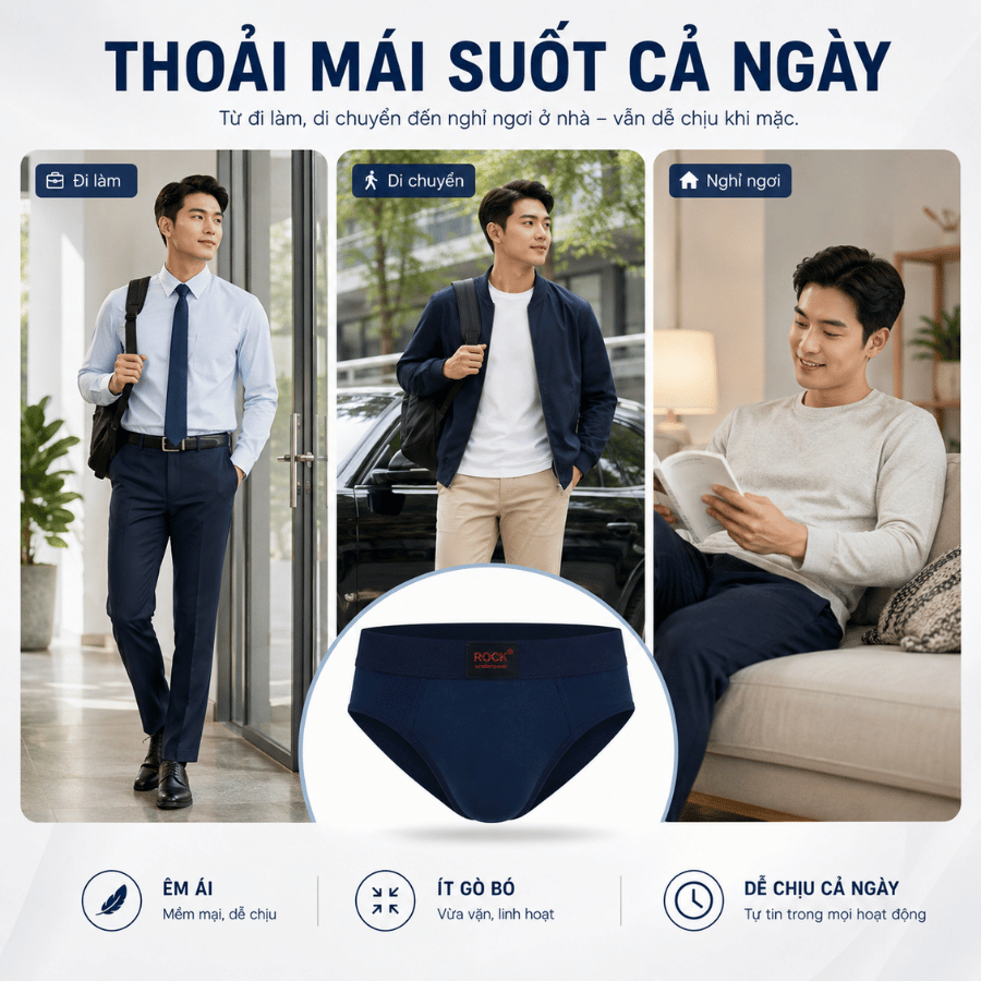 Combo 5 Quần Lót Nam ROCK QA 7513 Trơn Cao Cấp Co Giãn, Quần Sịp Nam Chất Liệu Mềm Mịn, Thoáng Khí