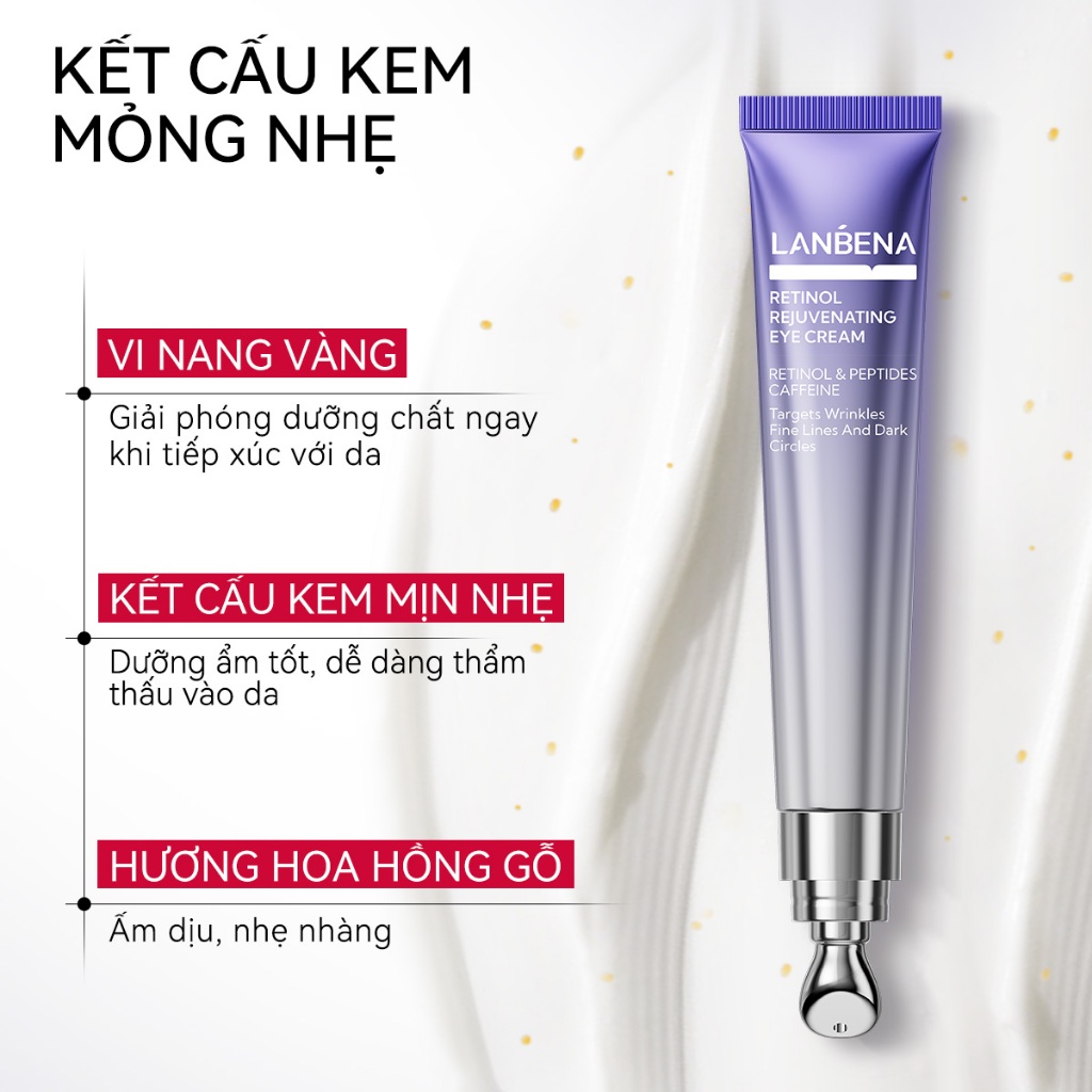 LANBENA COMBO Kem mắt+mặt nạ mắt  retinol (15ml+60 miếng) -chứa vitamin C dưỡng ẩm làm sáng da loại bỏ nếp nhăn