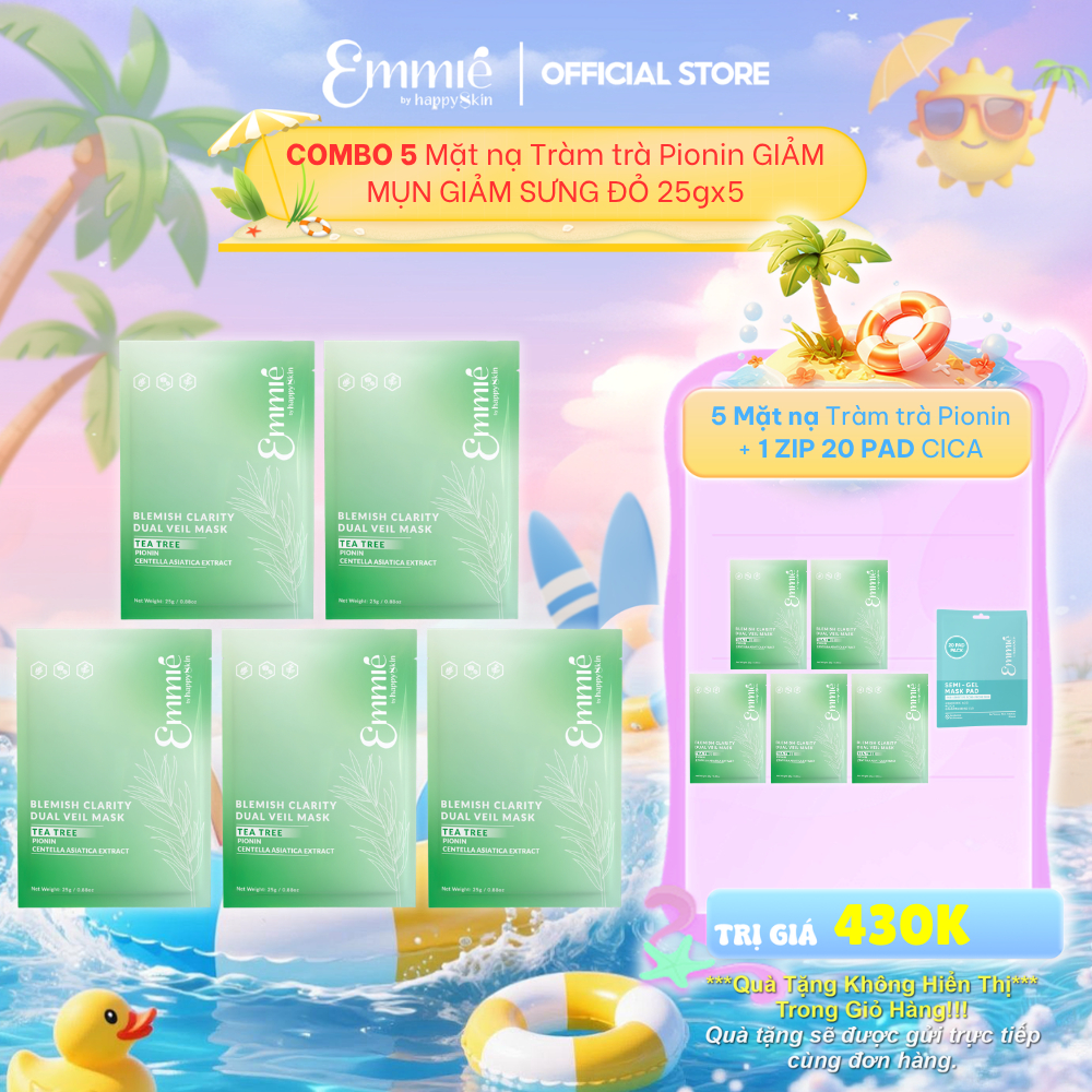 [MUA 5 TẶNG 5] COMBO 5 Mặt nạ Tràm trà Pionin Hỗ trợ giảm mụn giảm sưng đỏ 25gx5 TẶNG 5 Mask Tràm trà + 1 ZIP CICA Emmie