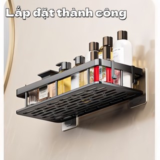 Kệ Ráo Chén Dán Tường Có Khay Hứng Nước, Không Cần Khoan, Chống Gỉ, Để Miếng Rửa Bát & Nước Rửa Chén