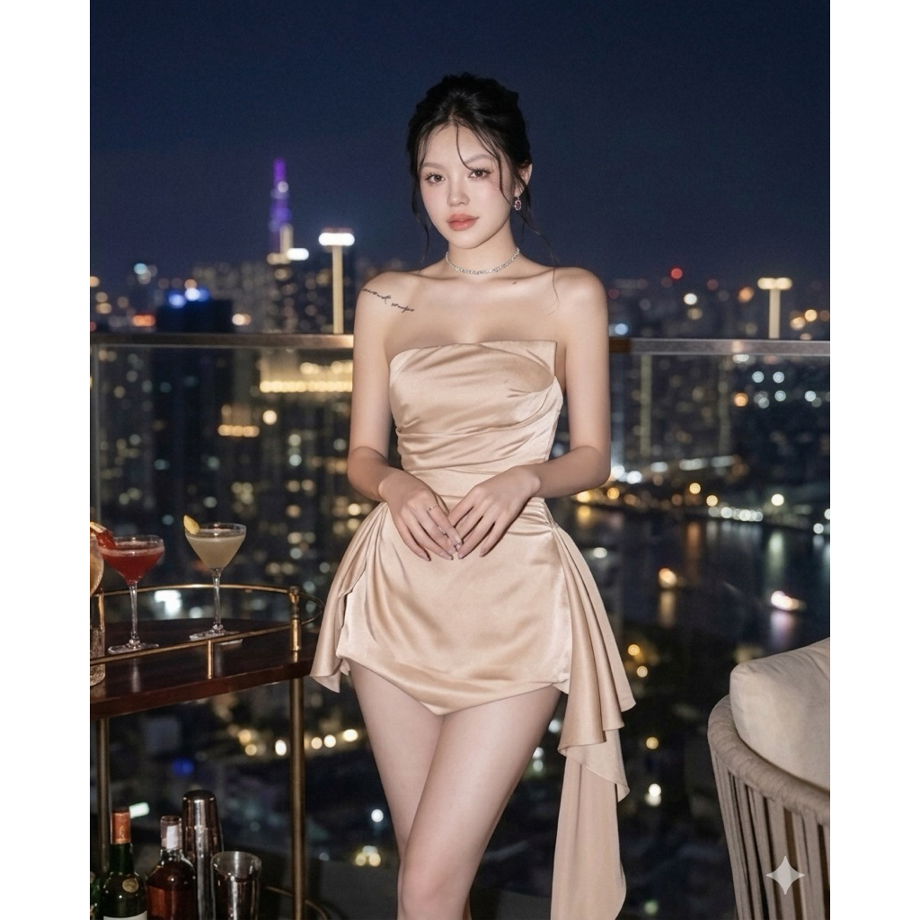 Váy Lụa Dự Tiệc Cúp Ngực Công Chúa Sexy, đầm ống phối nơ bèo dáng xoè tôn dáng sang chảnh đi tiệc đi chơi Jelly Boutique