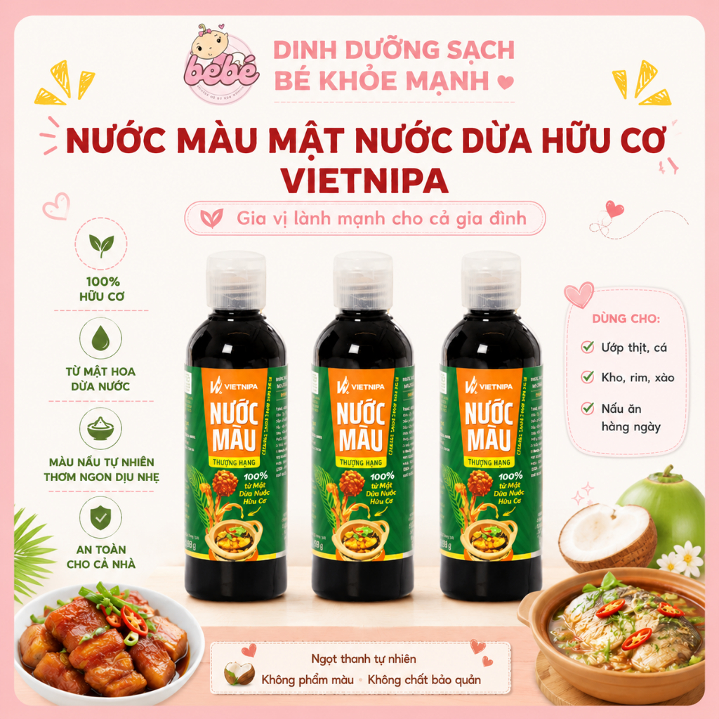 Nước màu từ mật hoa dừa hữu cơ VIETNIPA – Gia vị nấu ăn healthy, ướp thịt cá tự nhiên