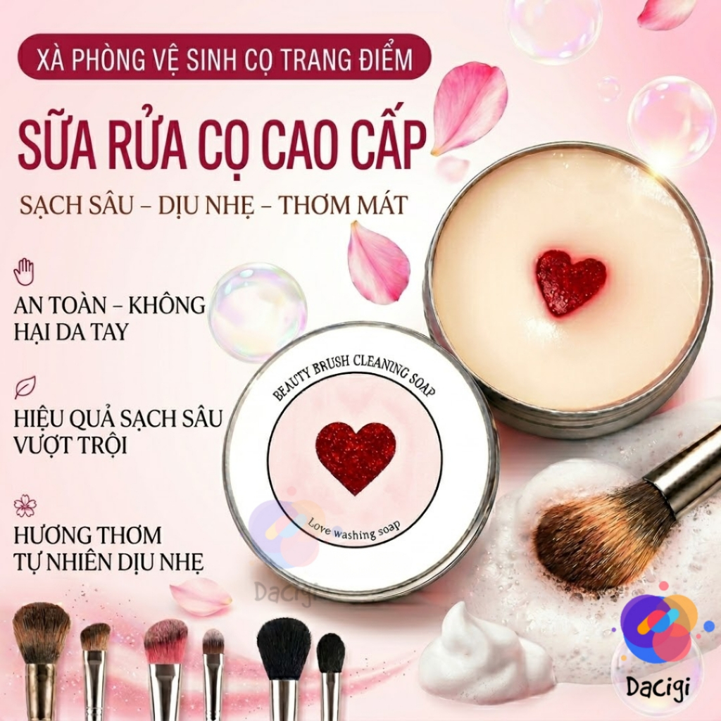 Sáp Giặt Cọ Trang Điểm Trái Tim - Xà Phòng Vệ Sinh Cọ, Mút Tán Nền Sạch Sâu, Kháng Khuẩn 100g