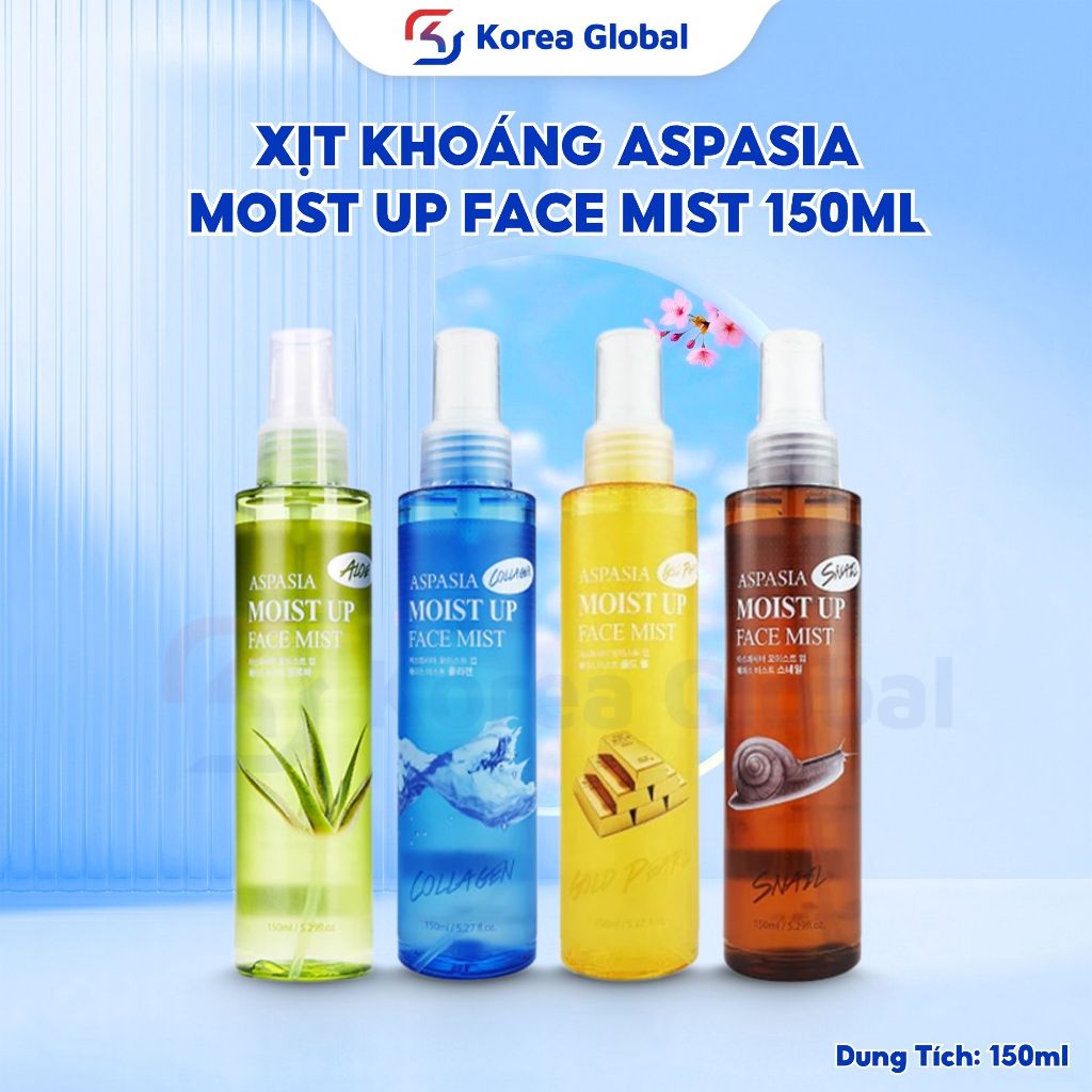 Xịt Khoáng Aspasia Moist Up Face Mist 150ml – Dưỡng Ẩm Tức Thì, Làm Dịu Da, Giữ Trang Điểm Lâu Trôi