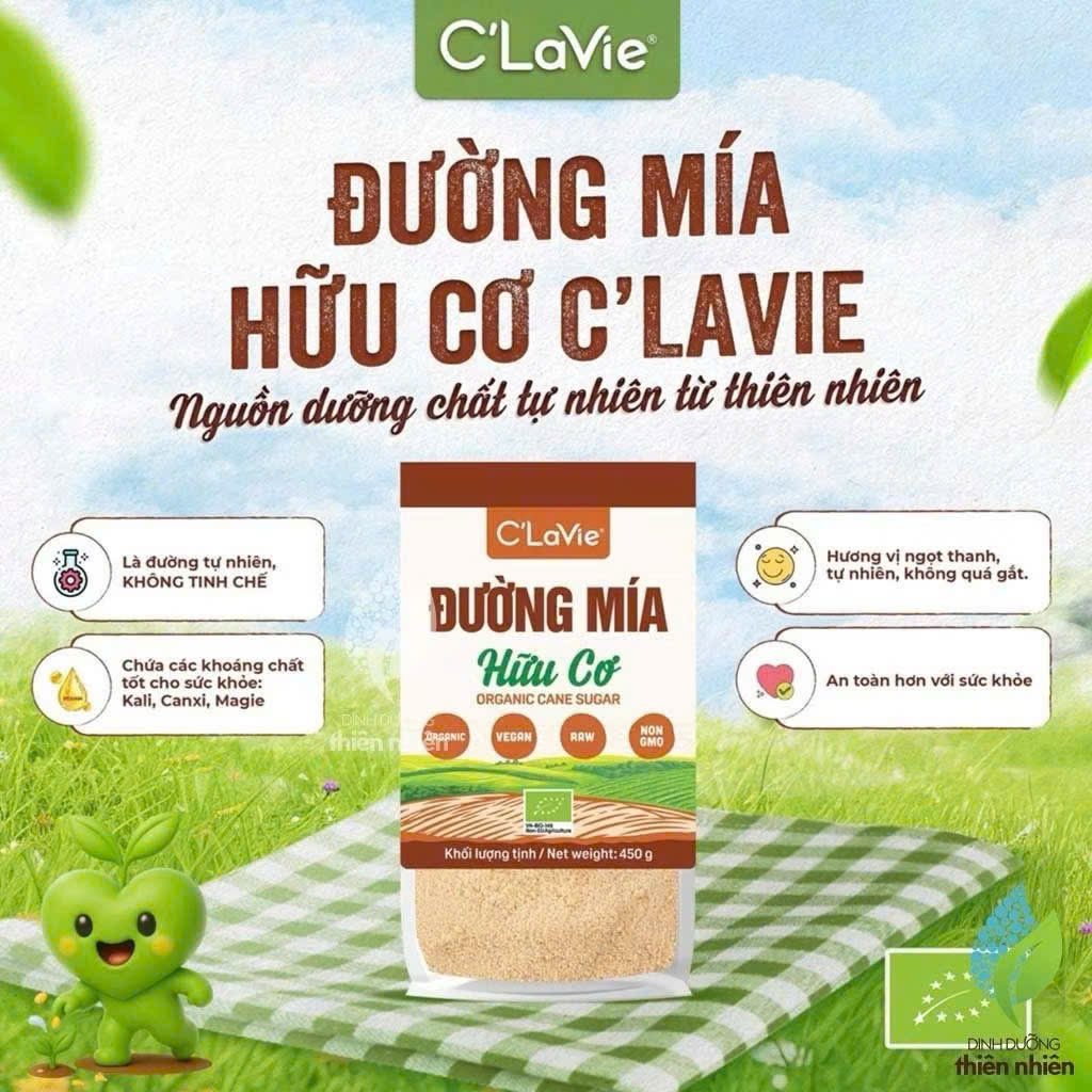 Đường Mía Hữu Cơ C'LaVie 450g - Đường Thô Organic Không Tinh Chế, Làm Bánh Pha Chế