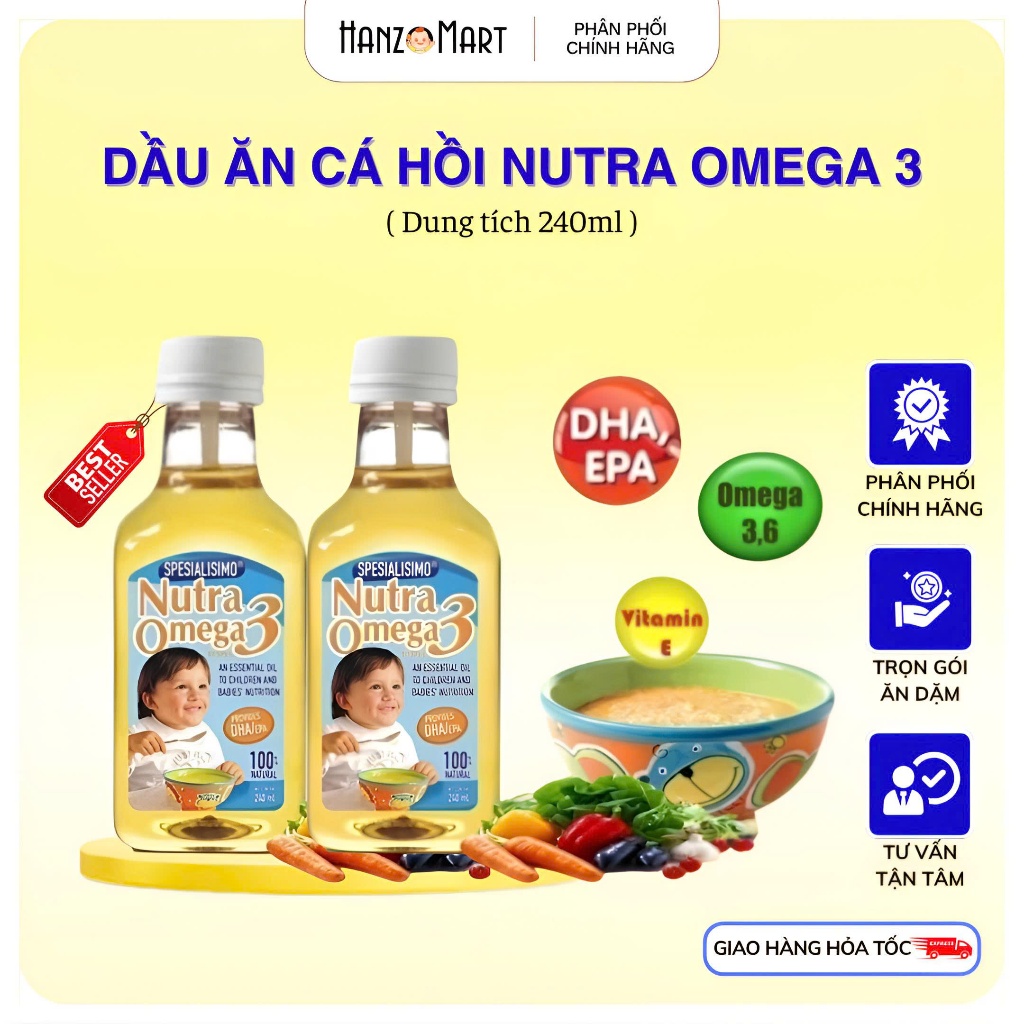 Dầu cá ăn dặm Nutra Omega3 nhập khẩu Chi Lê 240ml - Bổ sung DHA & EPA cho trẻ từ 7 tháng tuổi_(HiPP) - hanzo2009