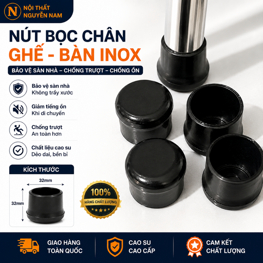Bộ Nút Chân Cao Su Cao cấp (Phi 32mm) Bọc Chân Bàn Ghế - Chống Trầy Sàn & Giảm Ồn Tuyệt Đối