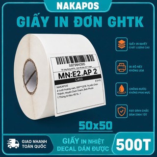 Giấy in nhiệt 50x50 Decal nhiệt 5*5 tem trà sữa 50*50 in mã vạch 5x5 giấy in đơn hàng 50x50mm giao hàng tiết kiệm GHTK