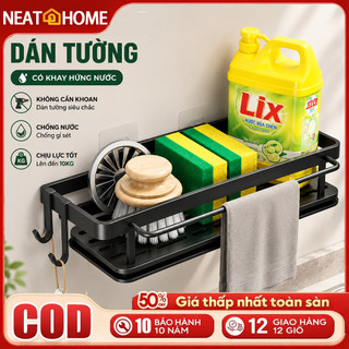 Kệ Ráo Chén Dán Tường Có Khay Hứng Nước, Không Cần Khoan, Chống Gỉ, Để Miếng Rửa Bát & Nước Rửa Chén