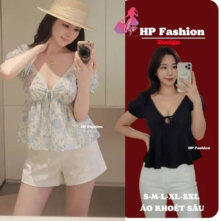 Áo babydoll tay phồng cổ tim khoét sâu phối ren, che bụng dưới , áo kiểu nữ vải đũi mùa hè đi biển size S M L XL
