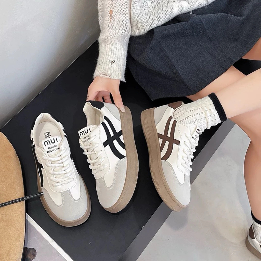 [SIÊU SALE 7.7 GIẢM 40K] Giày Thể Thao Nữ 3 Sọc Đế Dày 4cm Thiết Kế Cá Tính Sneaker Form Đẹp Da PU Dày Dặn