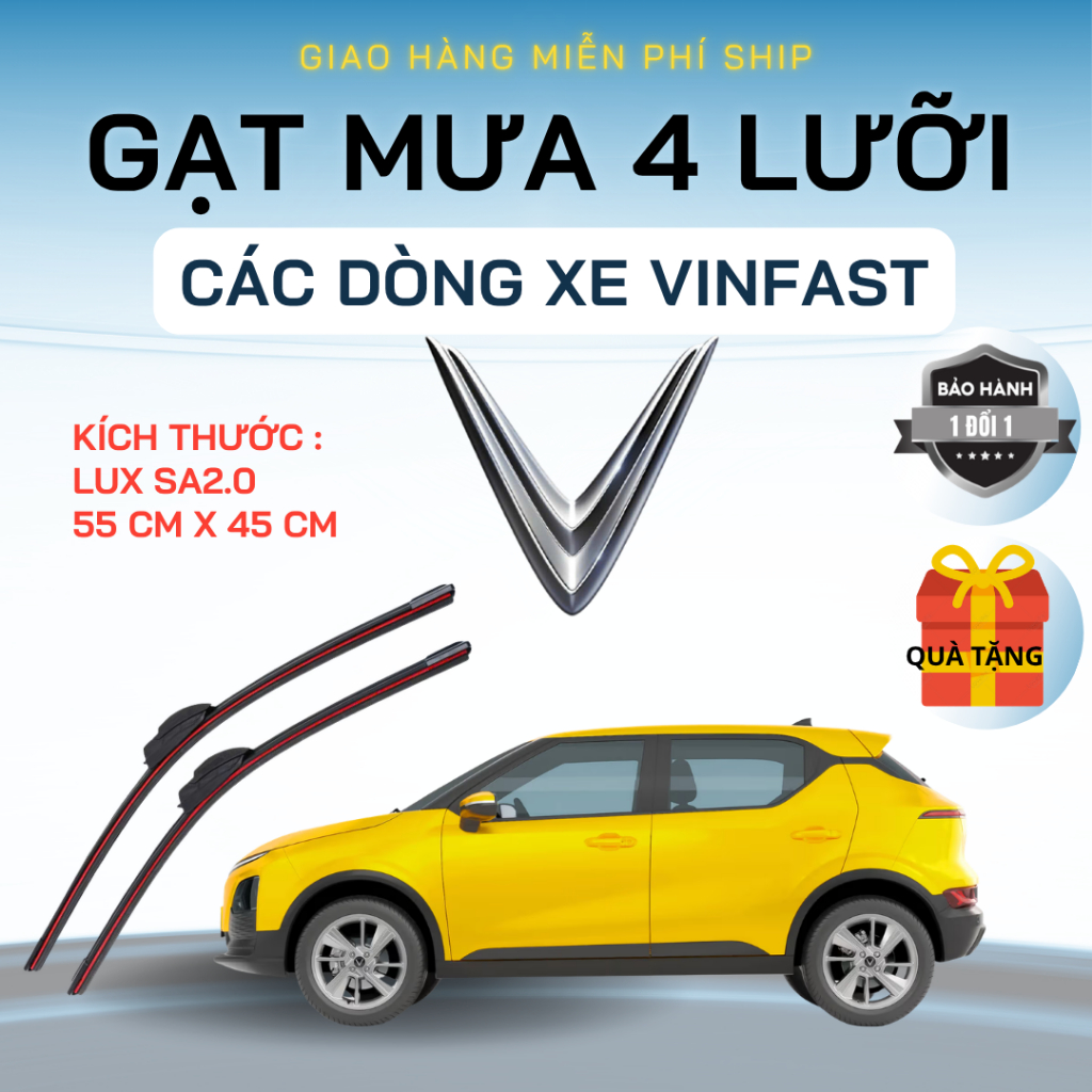 Gạt Mưa  HERIO Các Dòng Xe VINFAST, LIMO GREEN, VFe34, LUX A, FADIL, VFe34, VF3, VF5, VF6, VF7, VF8, VF9, Silicon 4 Lưỡi