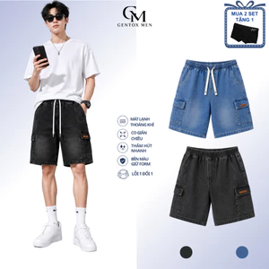 Quần Short Jean Nam Túi Form Rộng - Quần Jeans Nam Co Giãn Lưng Thun Dây Rút Cá Tính Hot Trend J96