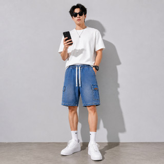 Quần Short Jean Nam Túi Form Rộng - Quần Jeans Nam Co Giãn Lưng Thun Dây Rút Cá Tính Hot Trend J96
