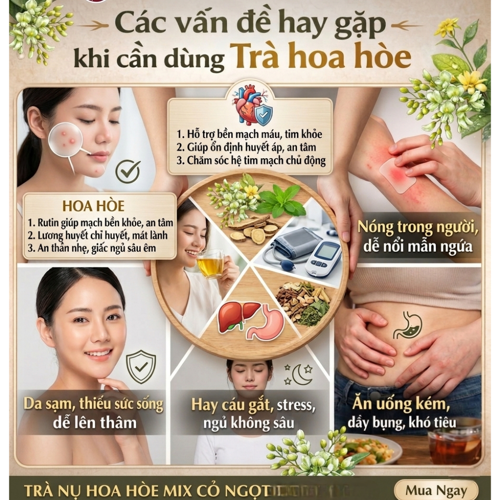 Gói 30 Túi Lọc Trà Hoa Hòe Nguyên Chất Vị Ngọt Nhẹ - Thanh Mát, Tiện Lợi
