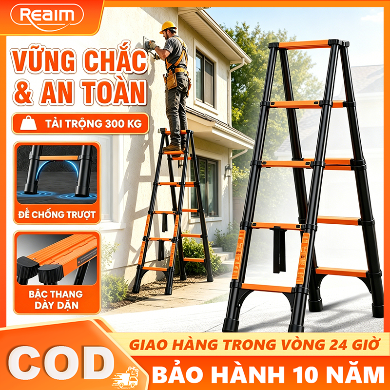 Thang Nhôm Inox Chữ A Rút Gọn (1.7M - 2.6M) - Thiết Kế Gọn Nhẹ, Di Chuyển Linh Hoạt Tải trọng 300 KG