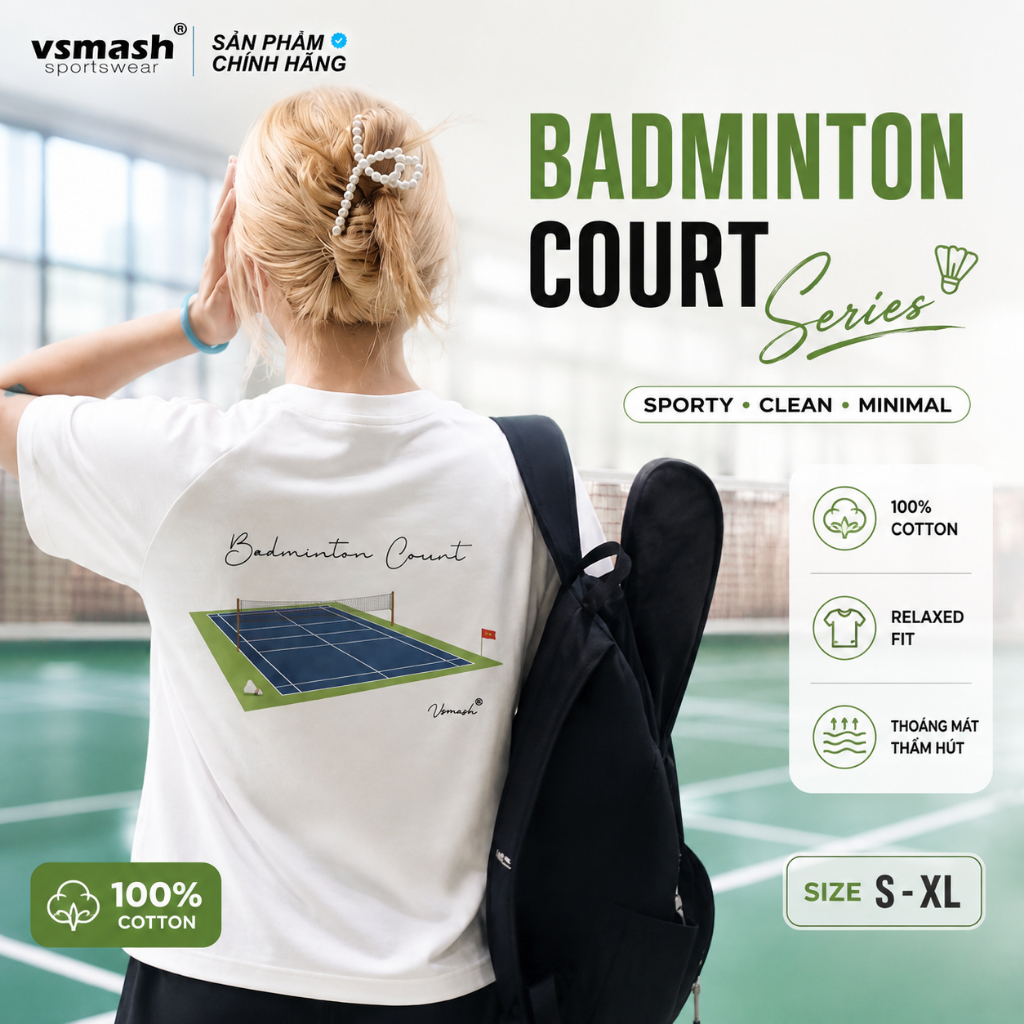 Áo Thun Cầu Lông Cotton Unisex Vsmash Sportwear "BMT COURT V.2" – Vải Bông Em Bé Mềm Mịn, Thoáng Mát,Thấm Hút, Co Giãn