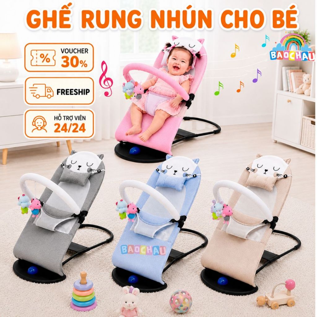 🎉𝑴𝒊𝒆̂̃𝒏 𝑺𝒊́𝒑🎉Ghế nhún⚡tặng  treo đồ chơi⚡có rung cho bé-hàng cao cấp