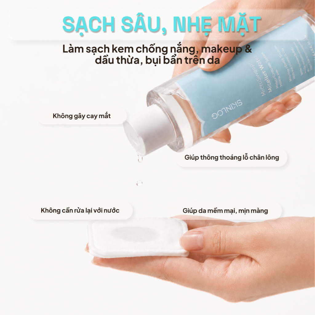Nước Tẩy Trang SKINLOG MicroSweep Micellar Water 130ml - Không cay mắt, Làm Sạch Makeup, Bụi Bẩn